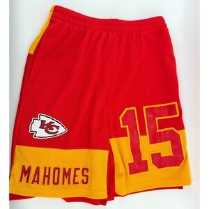 Kids Kansas City Chiefs Patrick Mahomes 15 Red Yellow Mesh Shorts‎ Large